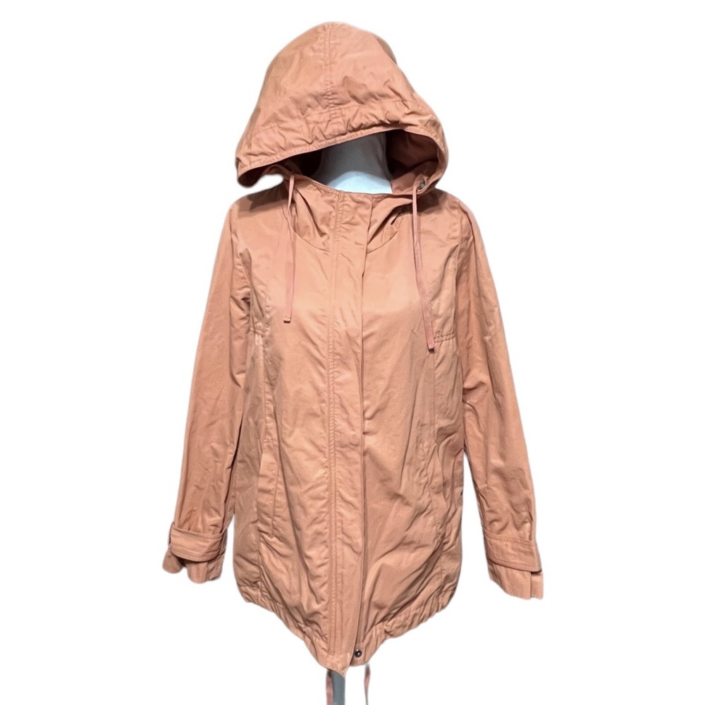 Eileen Fisher Full Zip Buttoned Cotton Nylon Hooded Jacket Orange Medium Petite